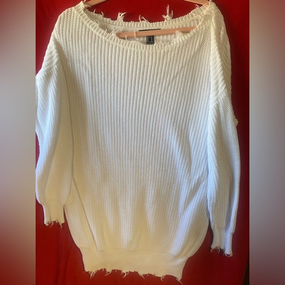 White Distressed Women's Sweater - Picture 1 of 8